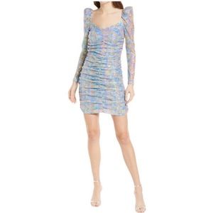 NWT SAYLOR Lawren Floral Sequin Ruched Bodycon Mini Dress Pastel Blue Pink Small